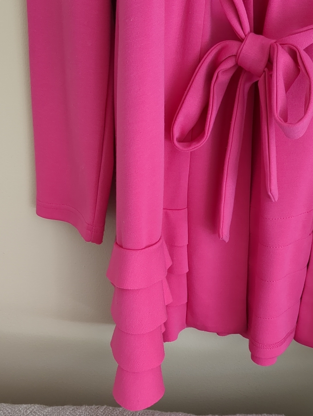 Large Cupio Hot Pink Ruffle Long Line Jacket - Picture 5 of 14